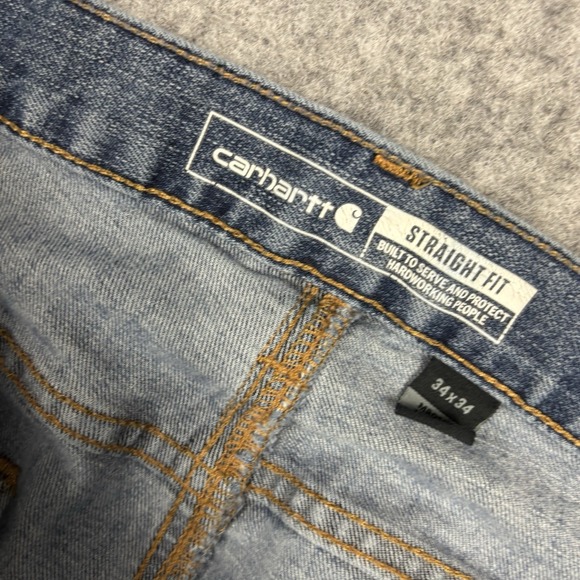 Carhartt Straight Fit Jeans Mens 34x34 Blue Denim Workwear Rugged Flex - Picture 9 of 12